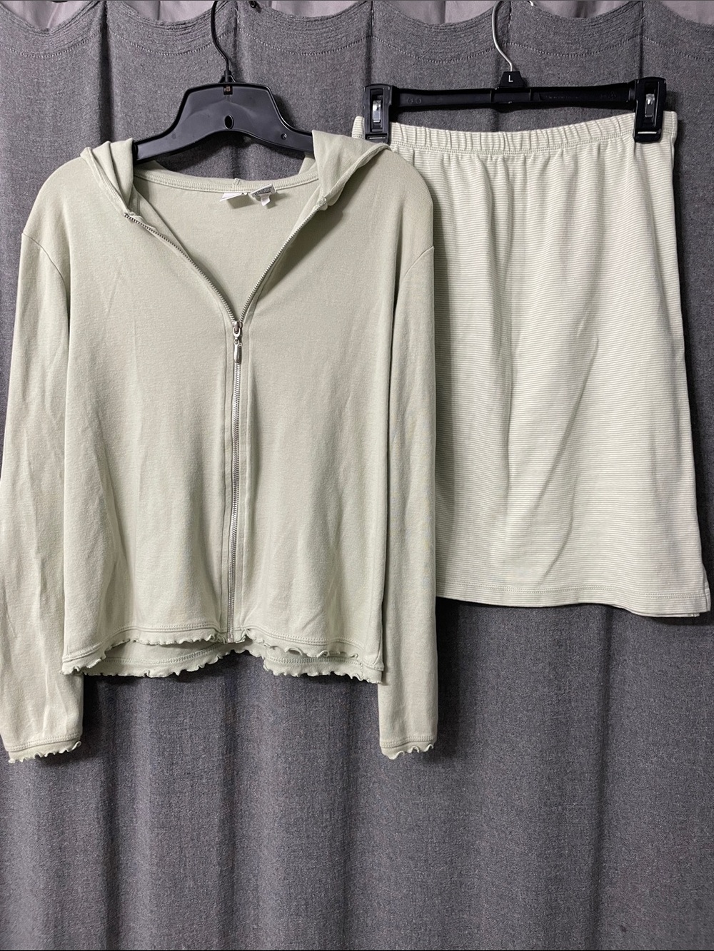 Women’s Cherokee Two-Piece Sleep Set - Soft Light Sage Zip Hoodie & Skirt
